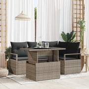 Set Divano da Giardino Grigio in 5 Pezzi con Cuscini in Polyrattan