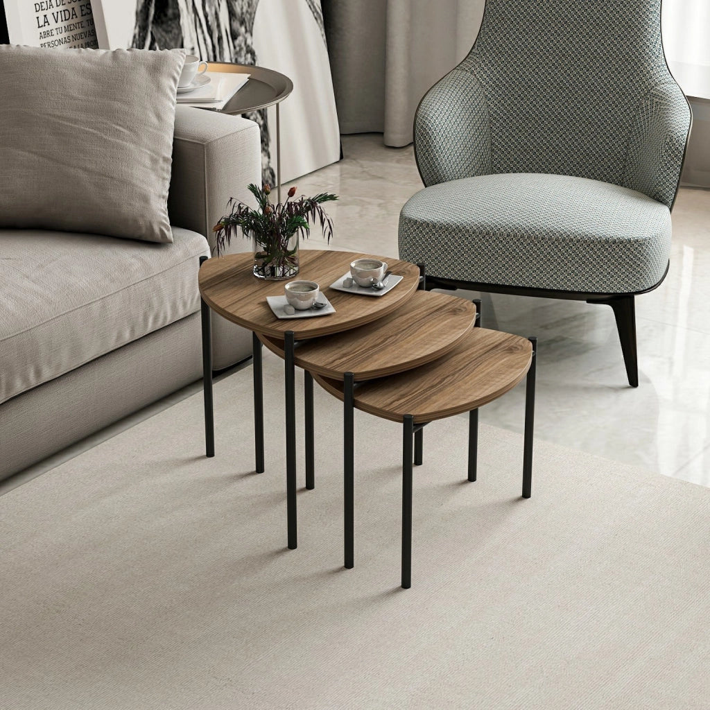 Set di 3 tavolini in legno "Lenny" - 45 x 45 x 45 cm - Marrone