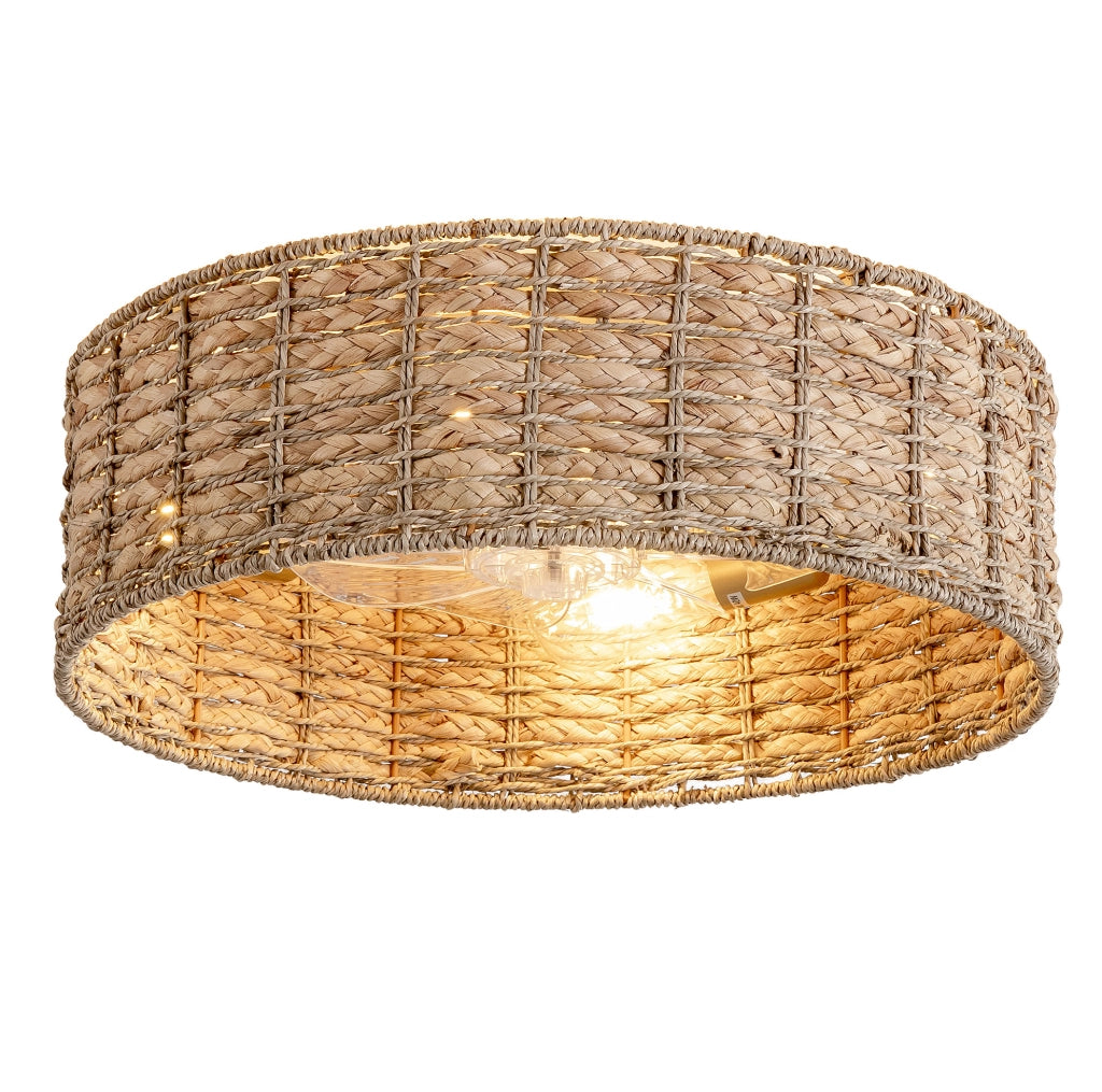 Ventilatore da soffitto con luce in rattan intrecciato; controllo App e telecomando; rame
