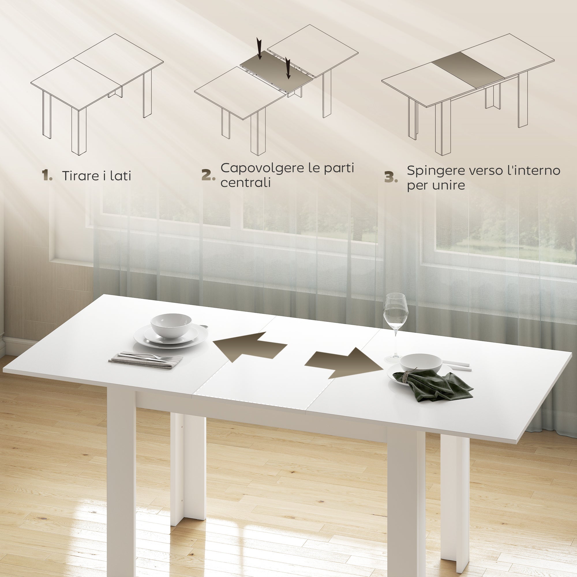 Tavolo Allungabile da Pranzo 140-180x80x75 cm per 6-8 Persone in MDF Bianco