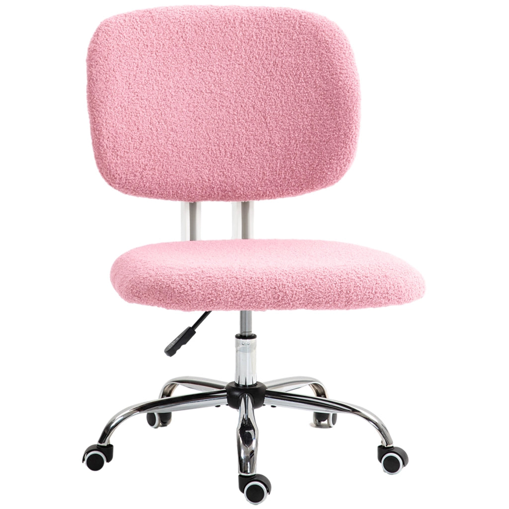 Sedia da ufficio ergonomica girevole senza braccioli con schienale medio, altezza regolabile, in poliestere rosa
