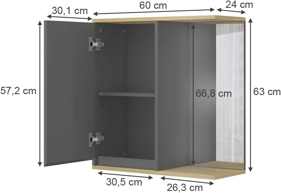 Specchio da bagno Livia, Antracite, 60 x 63 cm