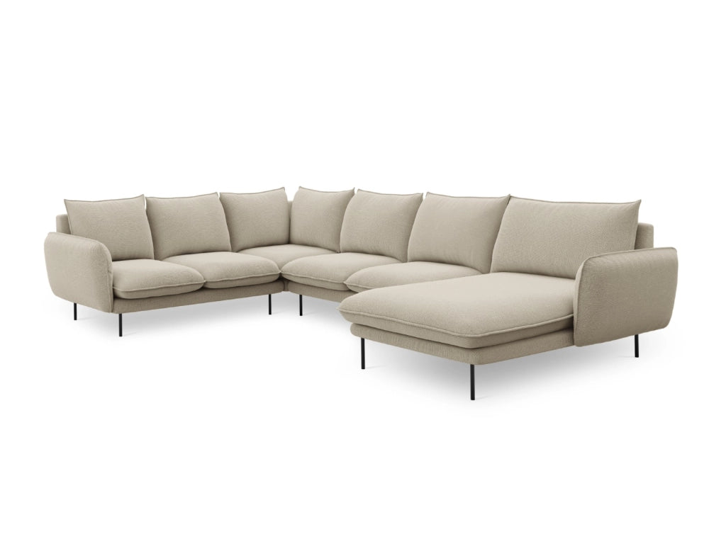 Cosmopolitan Design - Divano panoramico sinistro "Vienna" 7 posti in tessuto strutturato beige 