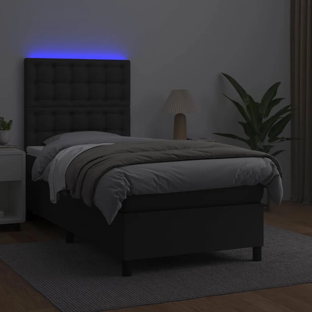 Giroletto a Molle con Materasso e LED Nero 80x200 cm Similpelle cod mxl 57393