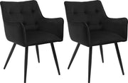 Sedia da Cucina - Set di 2 Sedie - Pelle da Cucina - Velluto - Pieghe Nere - Nero
