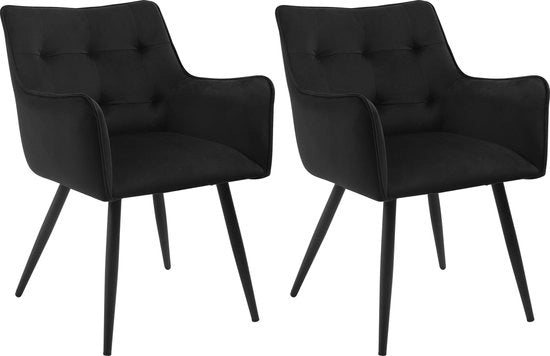 Sedia da Cucina - Set di 2 Sedie - Pelle da Cucina - Velluto - Pieghe Nere - Nero