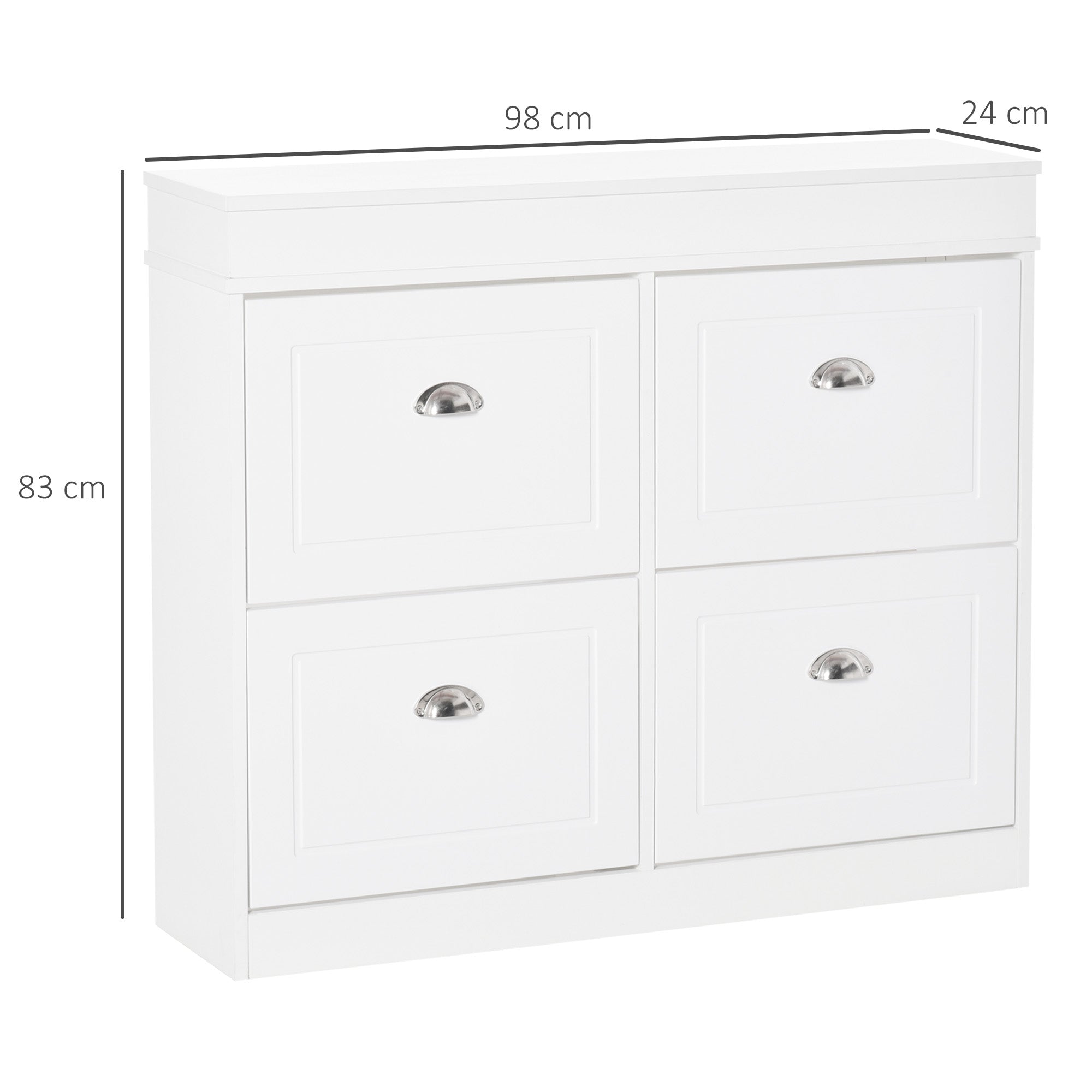 Scarpiera 4 Cassetti a Ribalta 32 Paia 98x24x83 cm in Legno Bianco