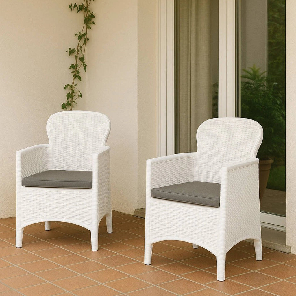Set di 2 sedie da esterno Amilton, Seduta da giardino, Per indoor o outdoor, Con braccioli, Made in Italy, 59x57 h86 cm, Bianco