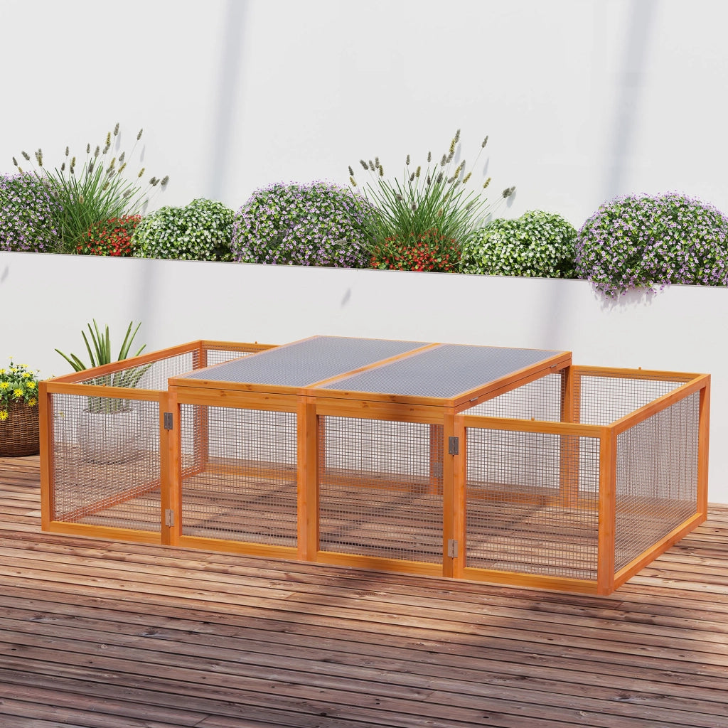 Gabbia Conigliera in Legno con Tetto Aperto per Piccoli Animali ¨C Minimal ¨C 181x100x48 cm