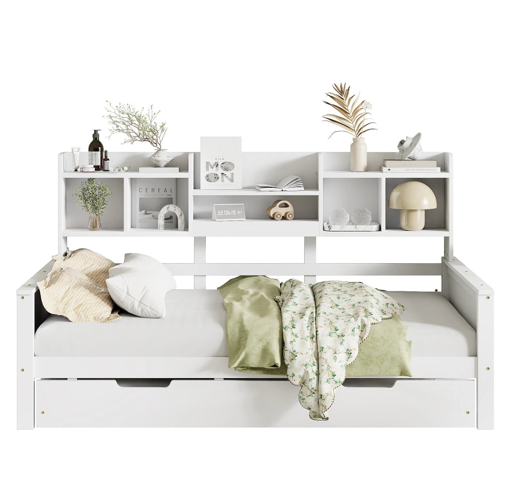 Letto multifunzione in legno con letto estraibile e vani contenitivi