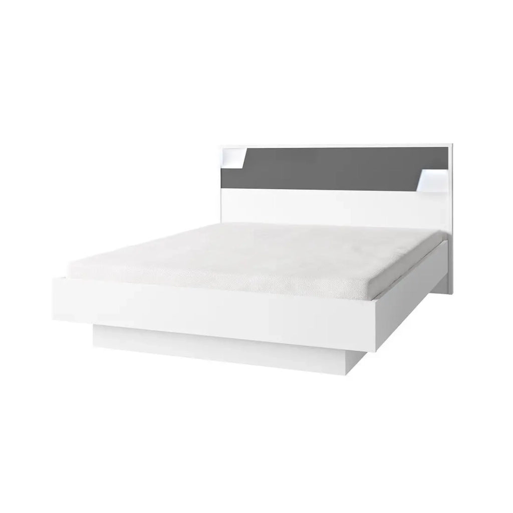 Letto FULMO 160 cm con contenitore - Colore bianco e finitura grigio cemento - 171 x 92 x 201 cm