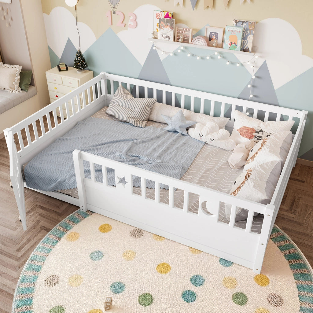 Letto a baldacchino con rete di sicurezza bianco in pino 140x190 cm