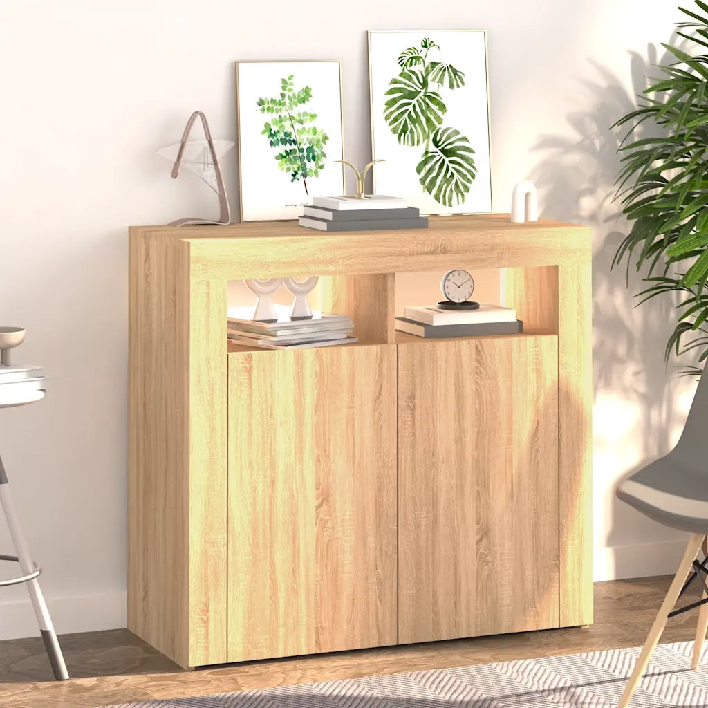 Credenza | Madia | Buffet da pranzo | Armadio da pranzo con Luci LED Rovere Sonoma 80x35x75 cm