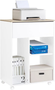 Carrello da ufficio Carrello Portaoggetti con Cassetto Tavolino stampante 63x42x88cm ASK10-WN