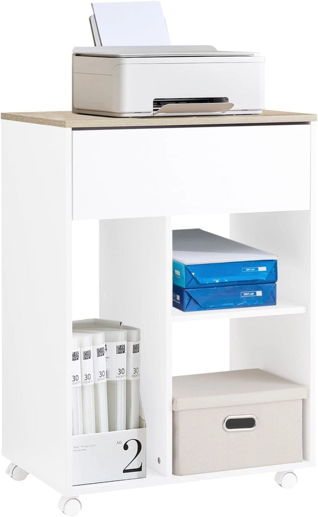 Carrello da ufficio Carrello Portaoggetti con Cassetto Tavolino stampante 63x42x88cm ASK10-WN