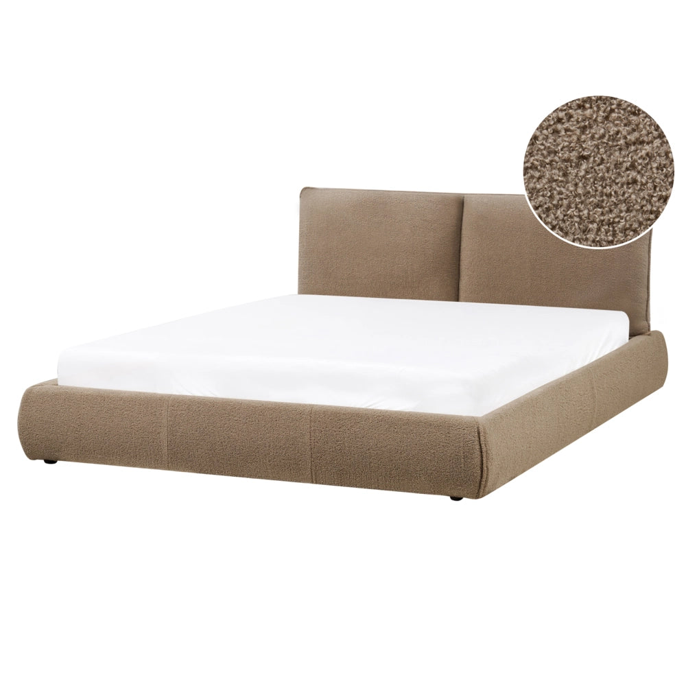 Letto matrimoniale ad acqua imbottito in tessuto bouclè marrone 160x200 cm stile classico camera da letto