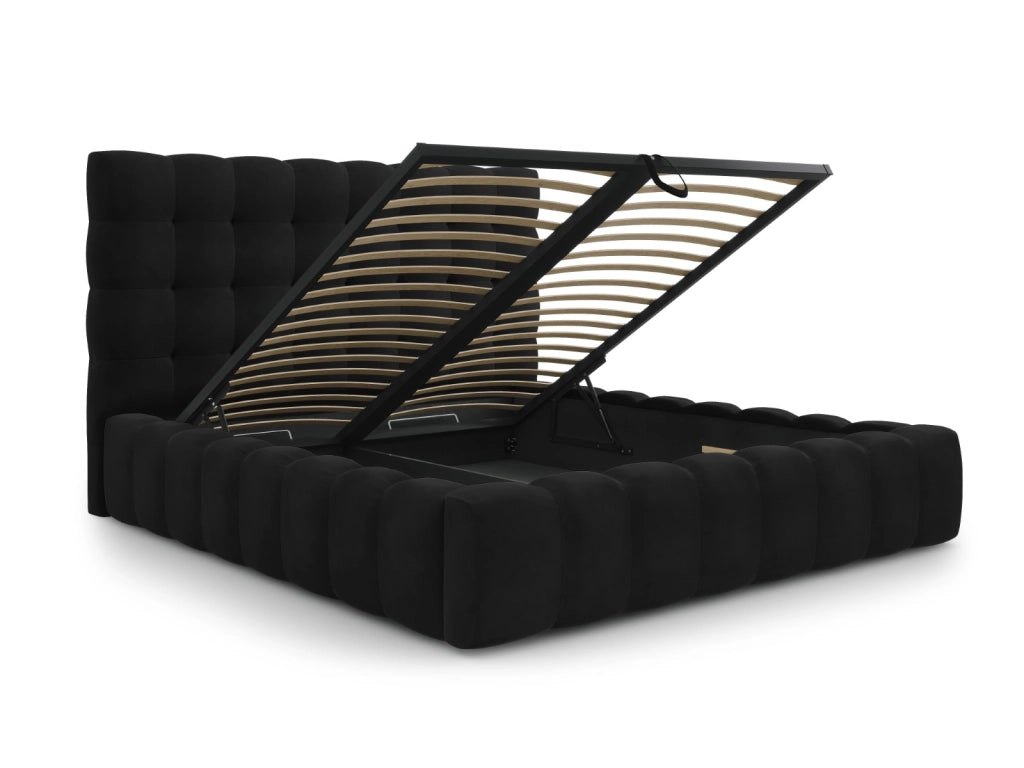 Cosmopolitan Design - Letto a cassettone con testiera "Bali" 140x200cm in velluto nero 
