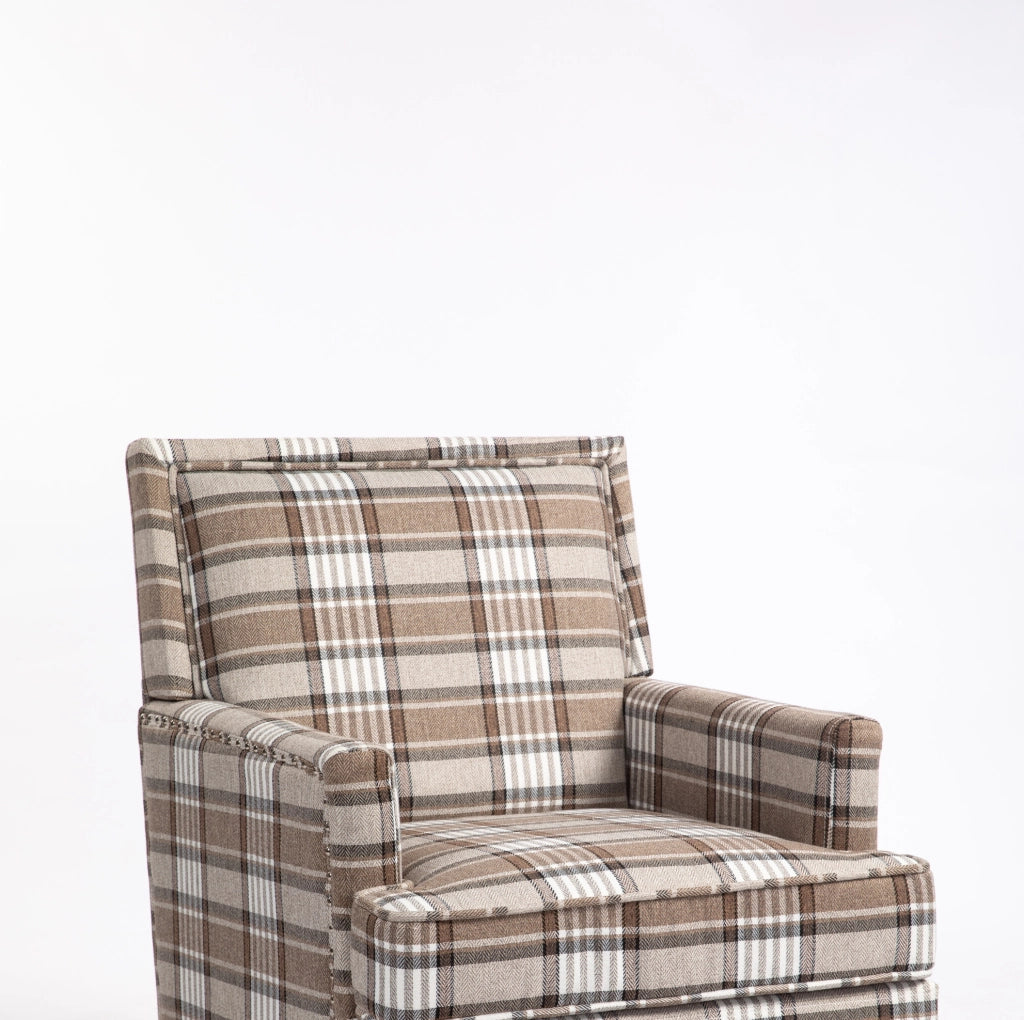 Poltrona imbottita 74x66x43;5 cm marrone e bianca; lino di cotone