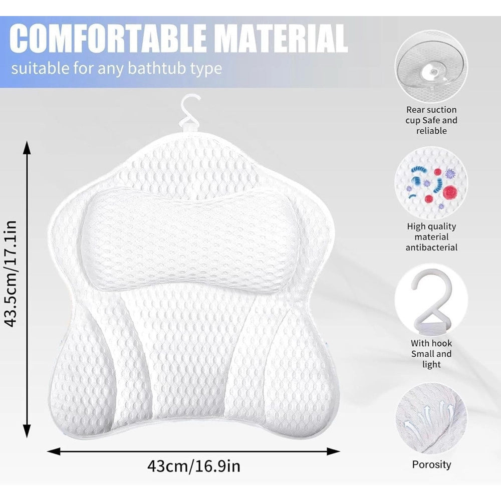 Trade Shop - Cuscino Da Bagno Ergonomico Poggiatesta Per Vasca 4d Mesh Supporto Per Testa Collo Schiena -