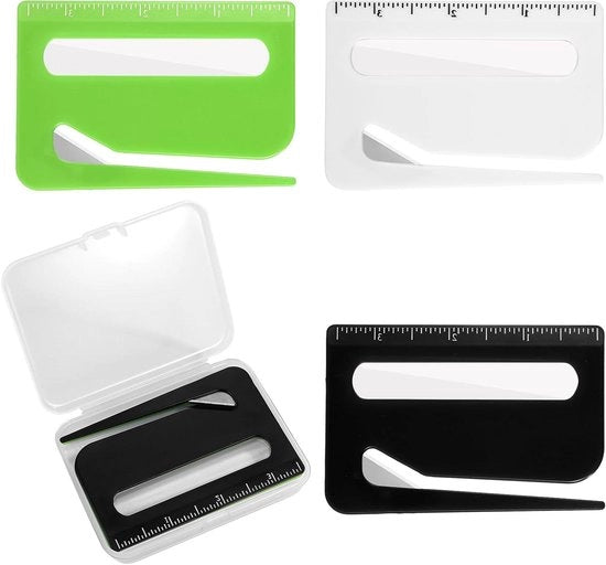 Snidatrice multifunzionale per buste con scala e lente di ingrandimento - 3 pezzi Snidatrici per buste in nero verde bianco - Contenitore di archiviazione per attrezzature per ufficio e casa