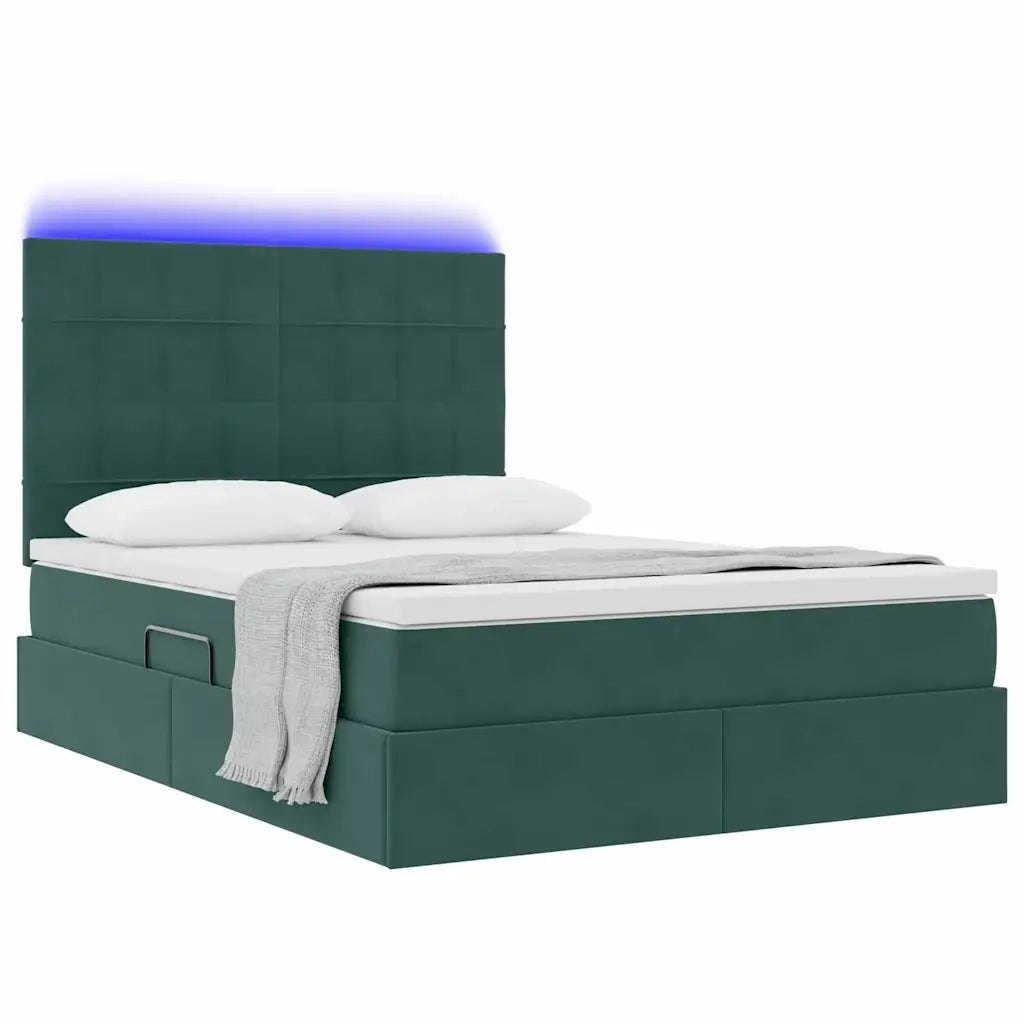 Letto con contenitore LED e materasso Verde Scuro 140 x 200 cm