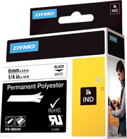 DYMO Rhino Etichette in poliestere permanenti industriali / 6 mm x 5,5 m / Stampa nera su bianco / Autoadesive / per stampanti di etichette Rhino e LabelManager