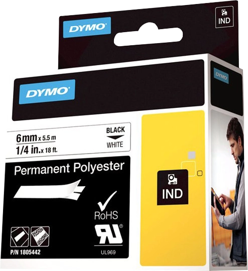 DYMO Rhino Etichette in poliestere permanenti industriali / 6 mm x 5,5 m / Stampa nera su bianco / Autoadesive / per stampanti di etichette Rhino e LabelManager