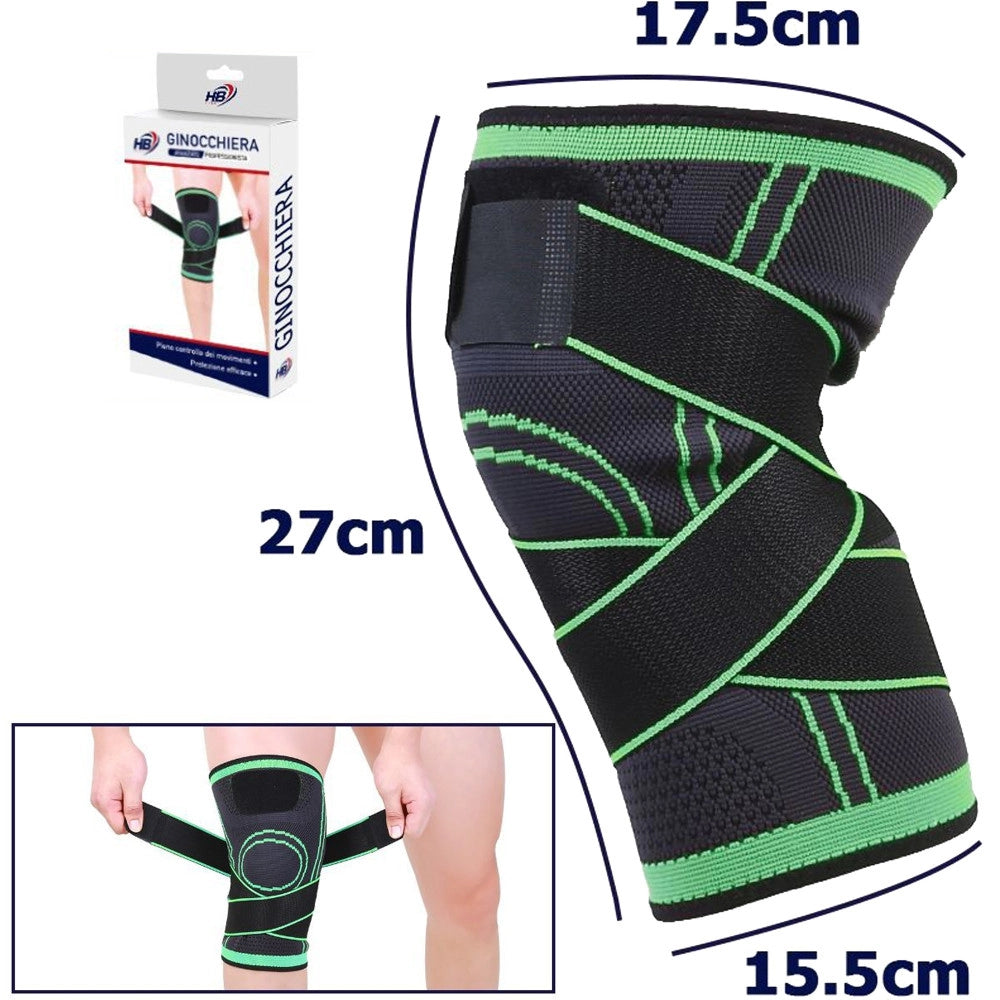 Trade Shop - Ginocchiera Fascia Elastica Anallergica Lavabile Per Traumi Fitness Sport Verde -