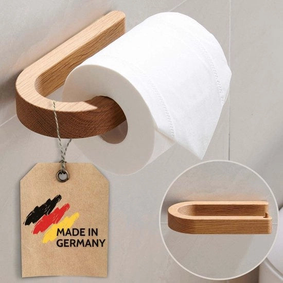 Sostegno per carta igienica senza perforazione - Raccoglitore di rotoli WC in legno - Autoadesivo