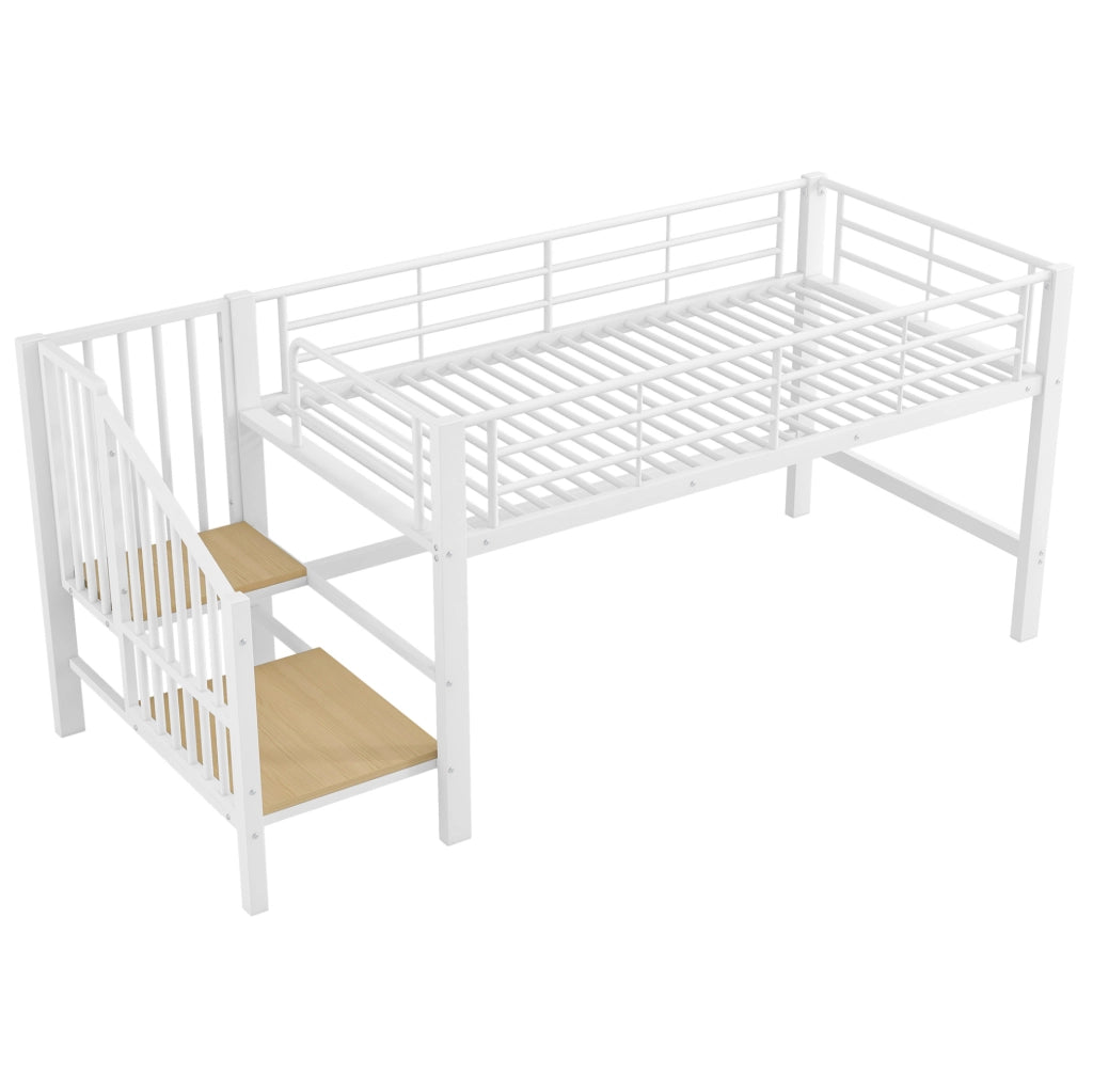 Letto a soppalco basso 90x200 cm con scala contenitore bianco
