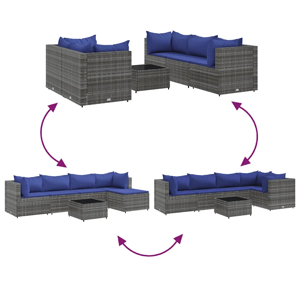 Set Divani da Giardino 6 pz con Cuscini in Polyrattan Grigio