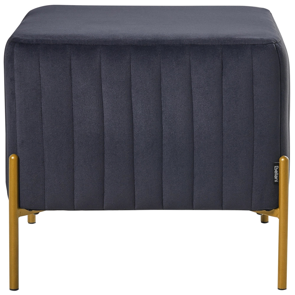 Pouf rivestito in velluto nero con gambe in metallo dorato seduta quadrata 47 x 47 cm per un salotto glamour