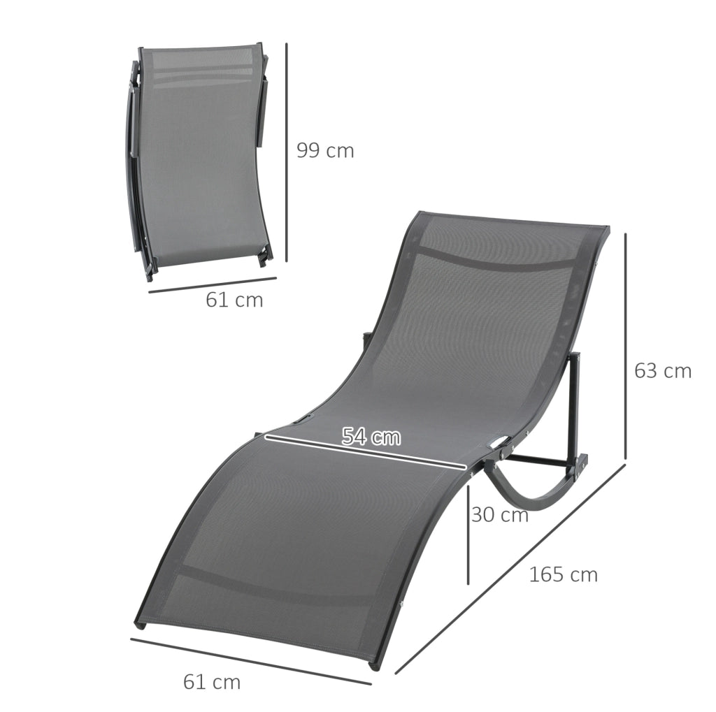 Set 2 Lettini da Giardino Pieghevoli in Alluminio e Textilene Grigio Scuro 165x61x63 cm