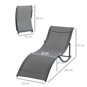 Set 2 Lettini da Giardino Pieghevoli in Alluminio e Textilene Grigio Scuro 165x61x63 cm