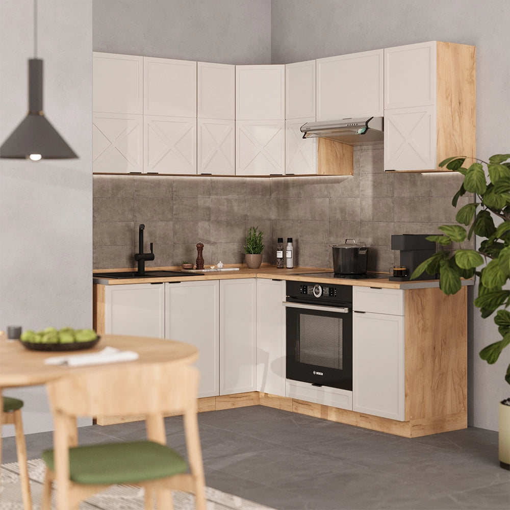 Vicco Cucina angolare completa Grigio/beige/rovere dorato 160 x 190 cm , PL Marmo
