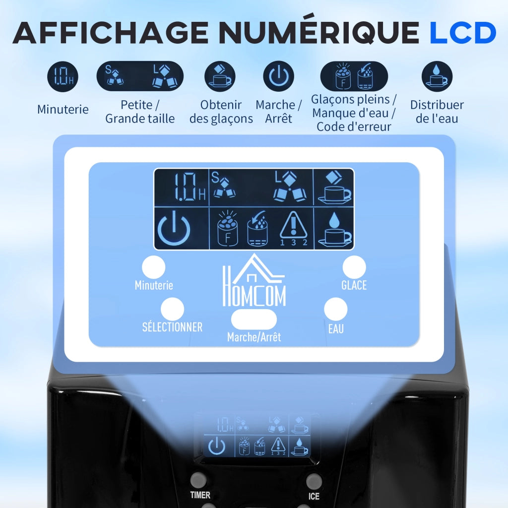 Macchina del ghiaccio con distributore acqua ¨C zephmum ¨C 12kg/24h 9 cubi 6-10 min 25.2x38.9x36.3cm nero