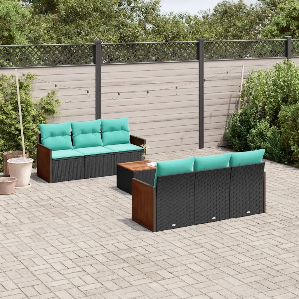 Set Divani da Giardino 7 pz con Cuscini Nero in Polyrattan 3227471