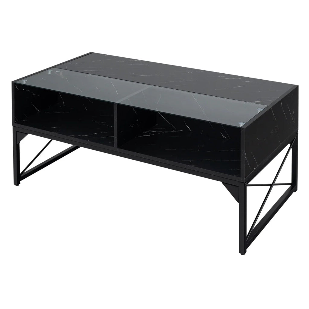 Tavolino da caffè con illuminazione a LED 105 x 55 x 50 cm moderno contenitore funzionale finitura in legno nero lucido 20_0013778
