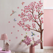 Decorella per Parete Sticker Fiori di Ciliegio Albero - Rosa Fiori - Uccelli - Decorazione per Parete Camera da Letto - Decorazione per Parete Camera dei Bambini