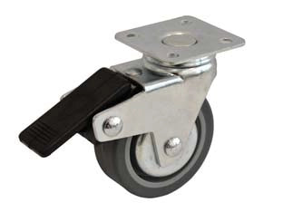 RUOTE IN GOMMA CON PIASTRA GIREVOLE DISCHI PARAFILI E FRENO 220BISP- - ø mm.50x18 piastra mm.40x40 mm.66h. port. Kg.20 - 4 pezzi AVO