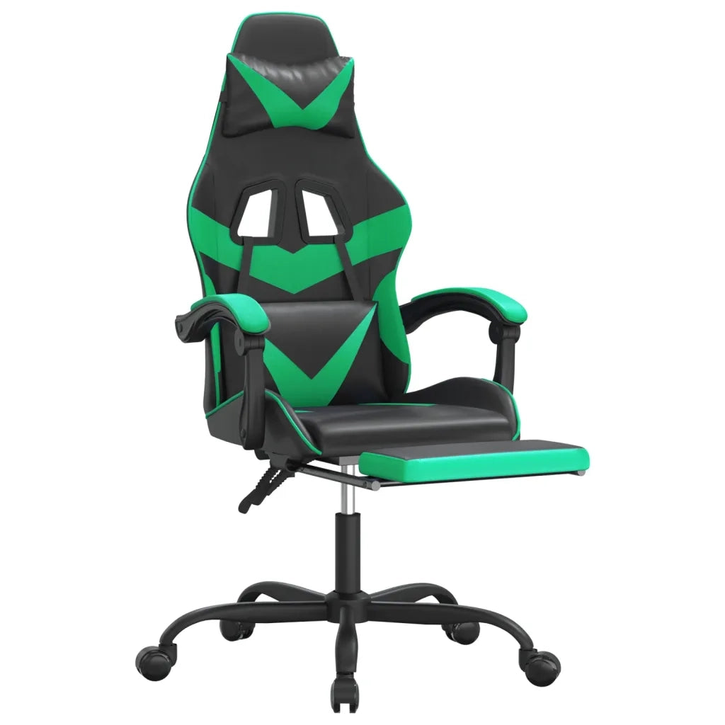 Sedia da Gaming | Sedia da e-sports Girevole con Poggiapiedi Nero Verde Similpelle