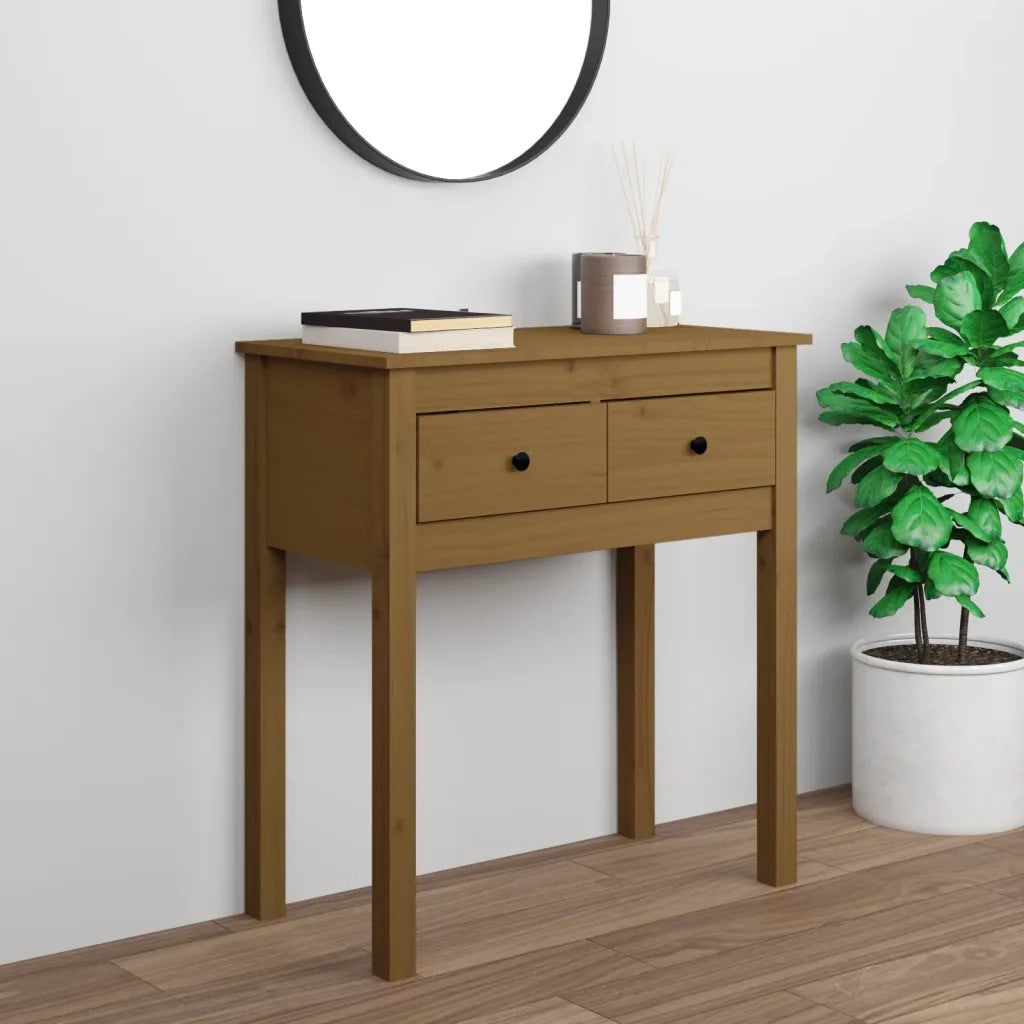 Tavolo Consolle Marrone Ambra 70x35x75cm Legno Massello di Pino 814612