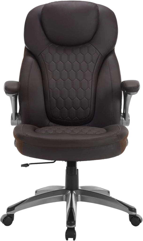 Sedia Ergonomica da Ufficio con Supporto Lombare, Poltrona Ufficio con Funzione Basculante e Braccioli Regolabili, Altezza Regolabile, PU, Nero