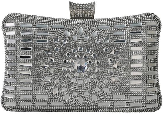 Borsa da sera con diamanti per donne, borsa a tracolla elegante, borsa da sera con catena, piccola borsa per matrimonio, gala, ricevimento, festa, argento