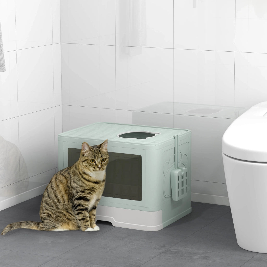 Arenero per Gatti Coperto con 2 Porte ¨C zephmum ¨C Verde Chiaro 48.5x38x36.5 cm