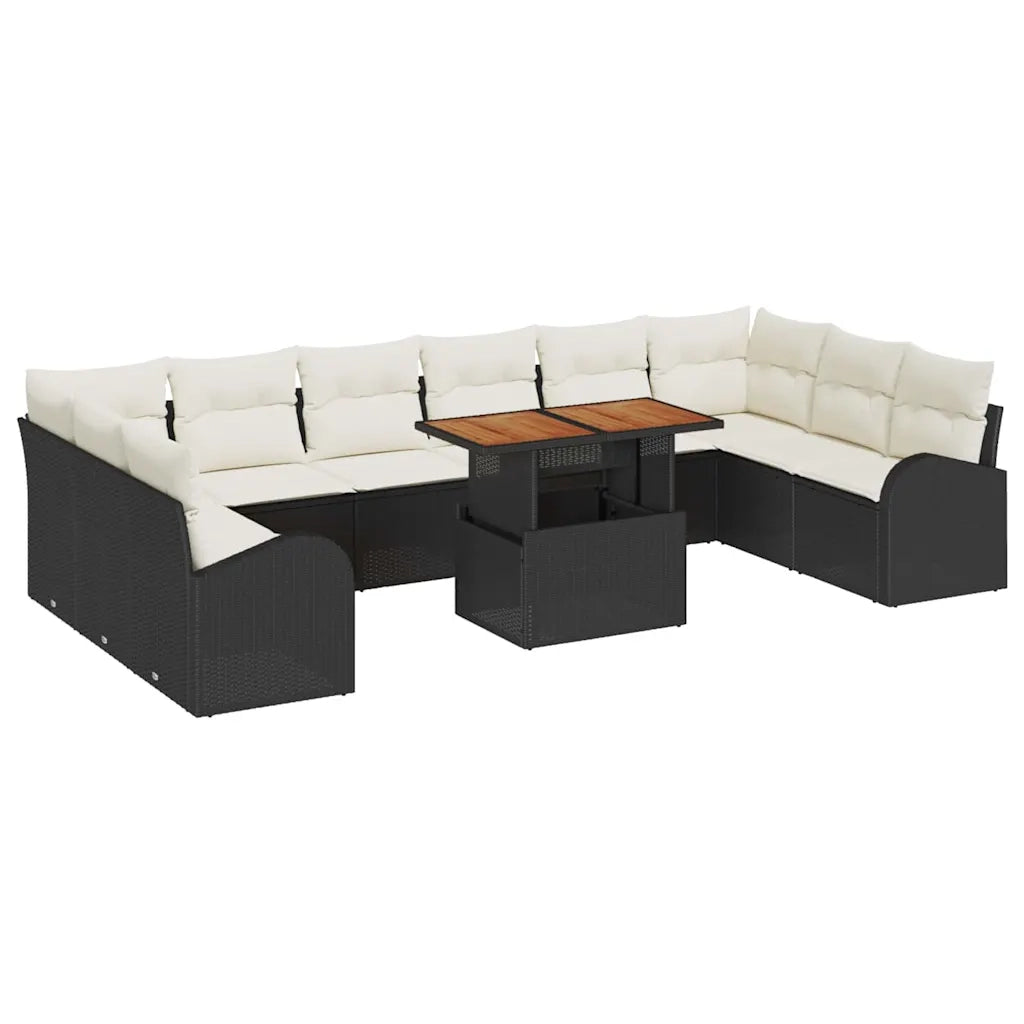 Set Divano da Giardino con cuscino 11 pcs Nero e crema