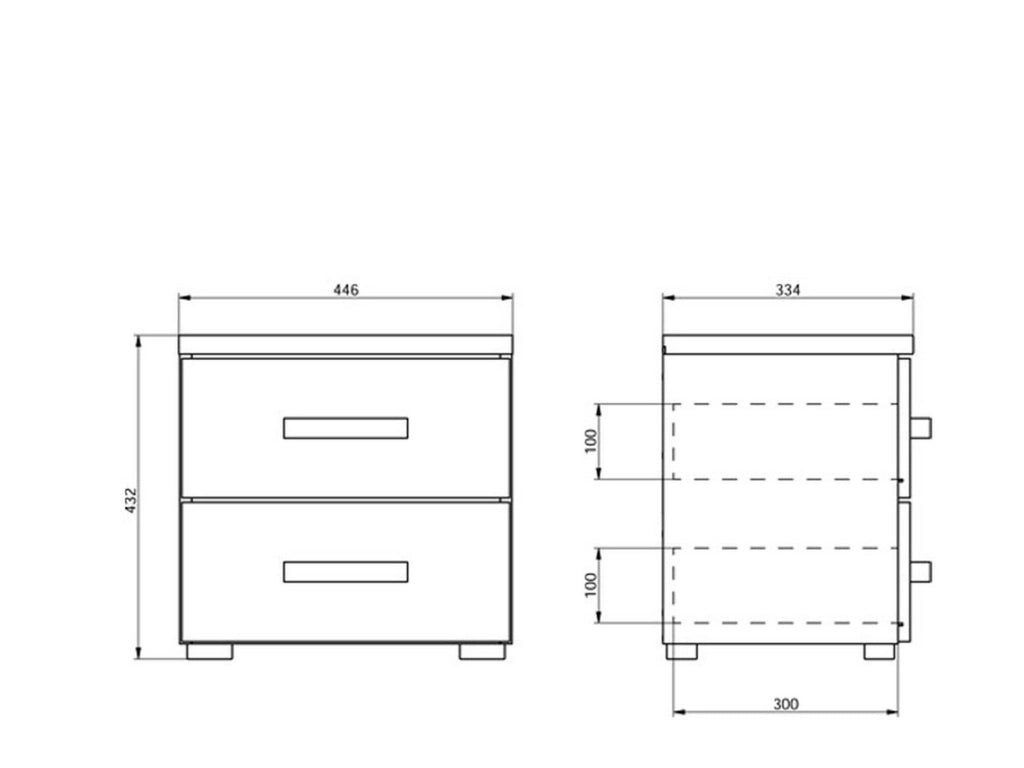 Roncello, Comodino 2 Cassetti, 44.5x33.5x43h cm Bianco Larice