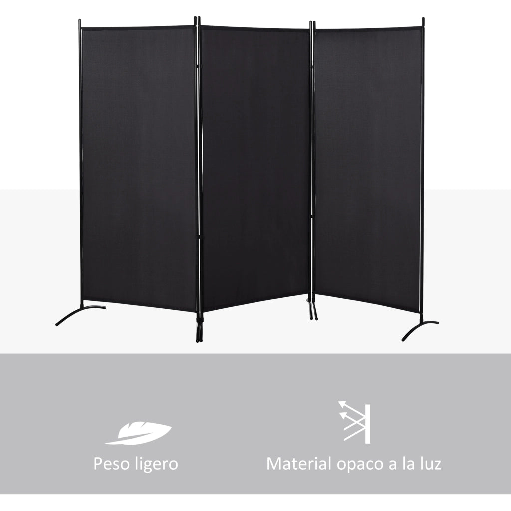 Paravento Separatore 3 Pannelli ¨C Xylo ¨C Nero Metallo 253x50x182 cm