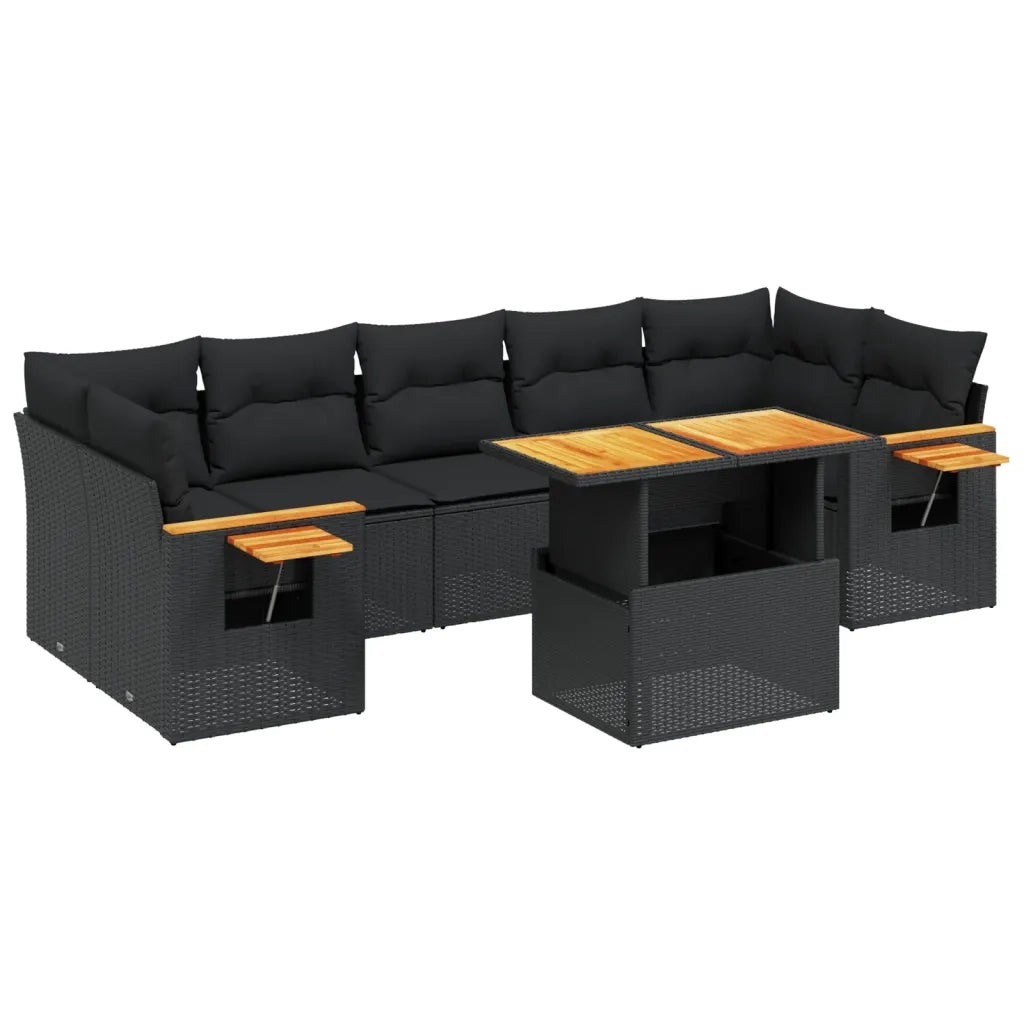Set Divani da Giardino con Cuscini 8 pz Nero in Polyrattan 3273428