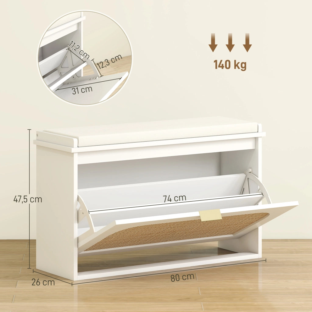 Panca con scarpiera e cassetto ¨C zephmum ¨C bianco 80x47.5x26 cm